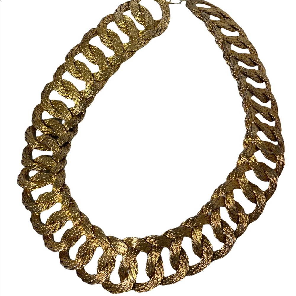Vintage 1960s  Heavy gold twist Large choker necklace Chain mesh collar  GREEK